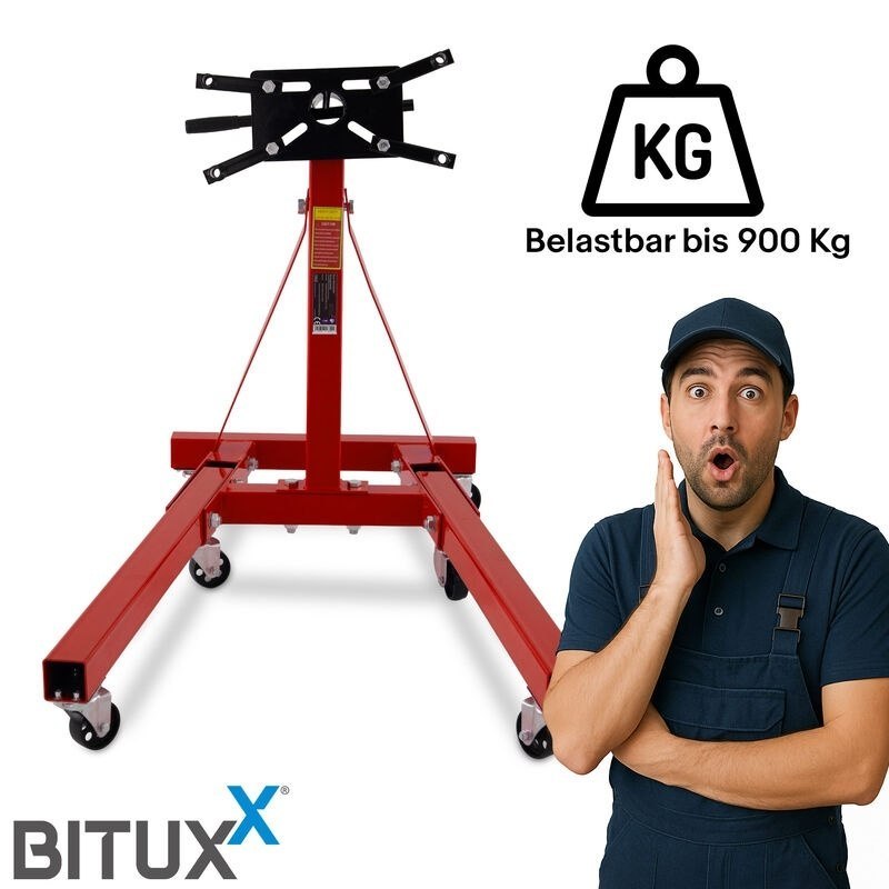 Nosník Jeřáb na motory do 900kg Bituxx Červená skládací podpěra na kolečkách MS19870